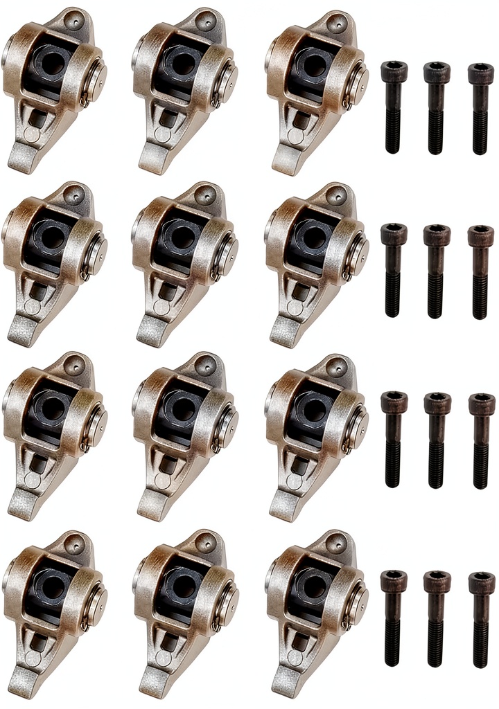 Installing Rocker Arm HocvrlX Machined Engine Part for V8 on a wooden workbench