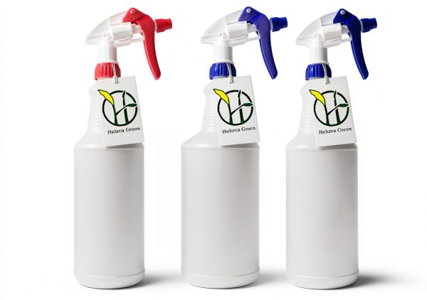 Heavy Duty 32oz Plastic Spray Bottles Heluva Green 4 Pack Nozzle-0